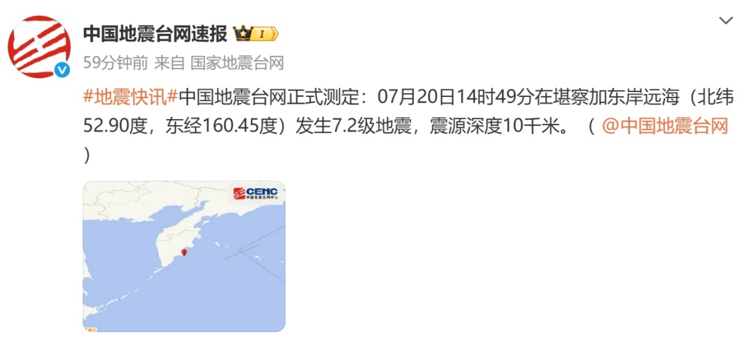 引发海啸预警！俄罗斯1小时内连发4次6.5级以上强震