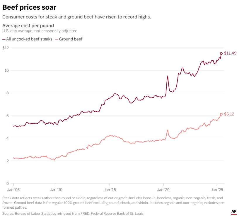 鸡蛋、牛肉、番茄轮番涨价,“关税”砸了美国人的餐桌 鸡蛋、牛肉、番茄轮番涨价,“关税”砸了美国人的餐桌