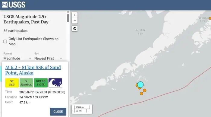 美国发生6.2级地震