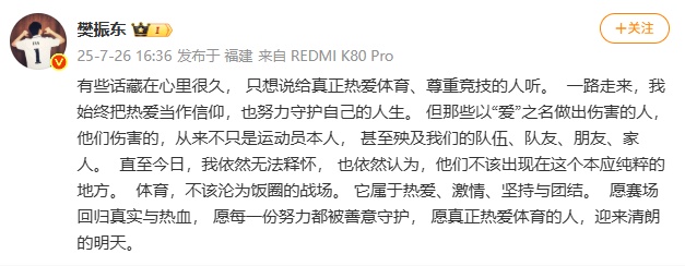 樊振东：那些人造成的伤害我至今无法释怀