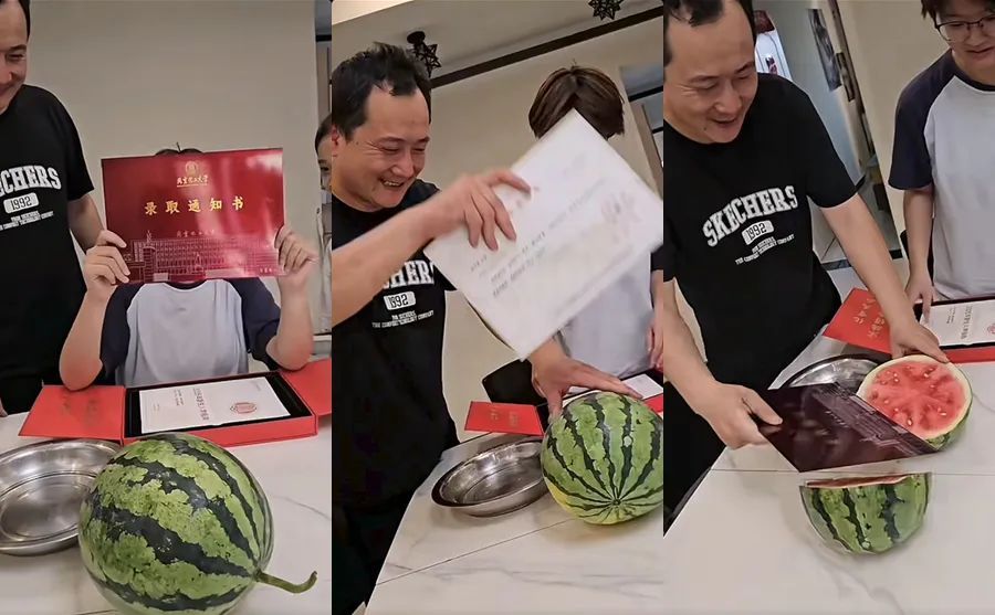 硬核！谁家录取通知书可以“切西瓜”啊