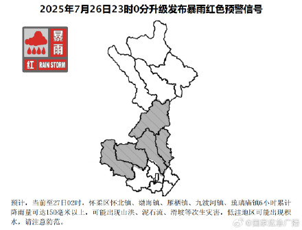 注意防范！北京已有三区发布暴雨红色预警