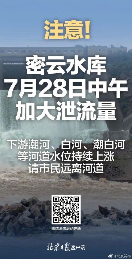 密云水库加大泄流!北京双红色预警中,多家公园闭园,注意安全 密云水库加大泄流!北京双红色预警中,多家公园闭园,注意安全