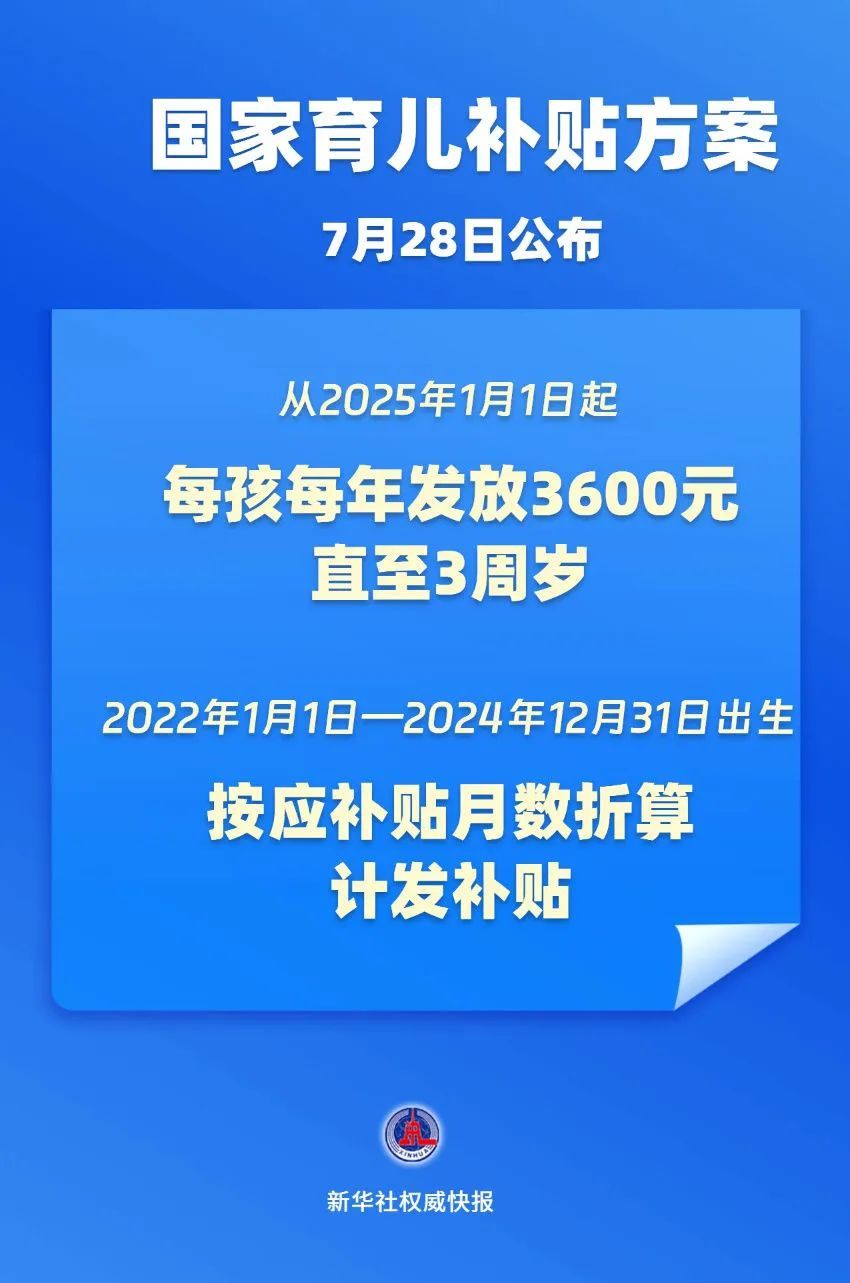3周岁前每娃每年3600元！国家育儿补贴方案公布，六大热点解答