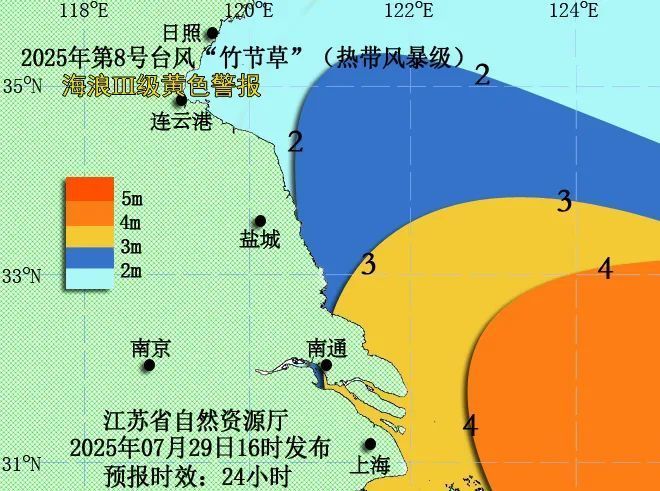 海浪黄色警报发布！江苏南部近海将有3～4米的大到巨浪！