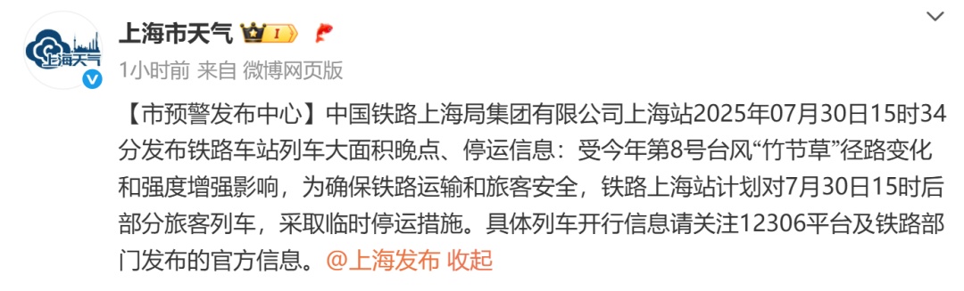 上海列车大面积晚点、停运！G40沪陕高速长江大桥封闭！警惕，上海今夜将风雨再起