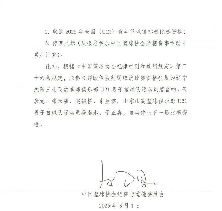 中国篮协通报“群殴事件”:4人被停赛三年,13人禁赛八场 中国篮协通报“群殴事件”:4人被停赛三年,13人禁赛八场