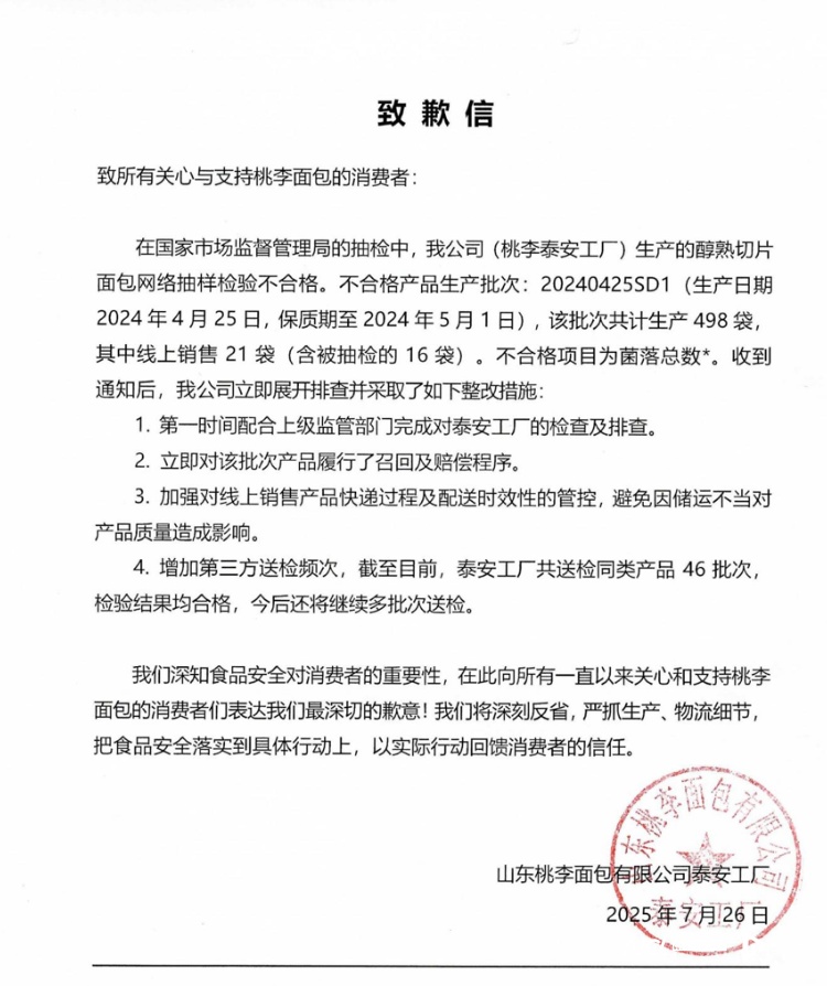 抽检五个，两个不合格！知名面包品牌道歉，很多人爱吃