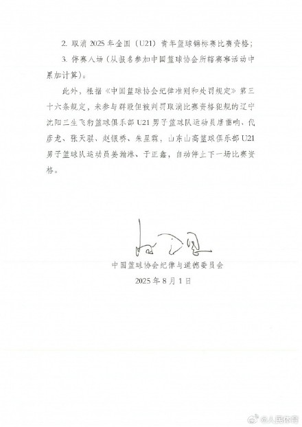 中国篮协通报辽宁山东U21群殴事件