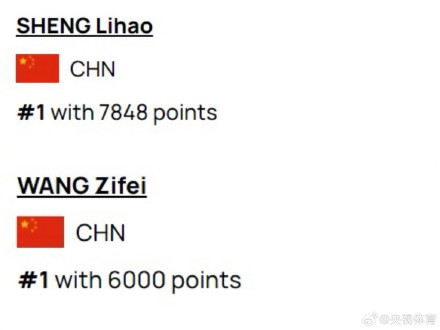 盛李豪王子菲霸榜世界第一