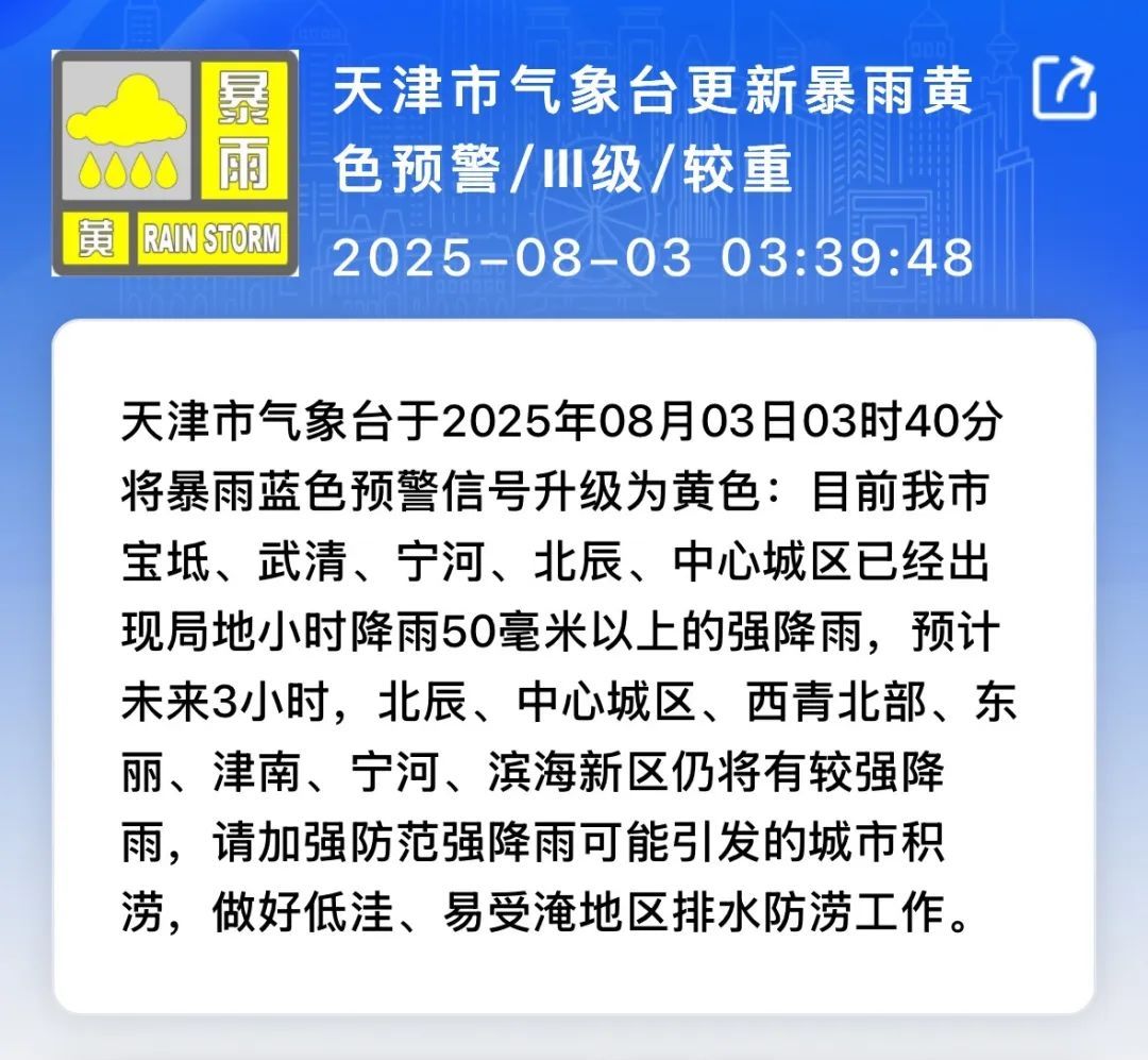 这里阵风可达10级！天津暴雨预警升级