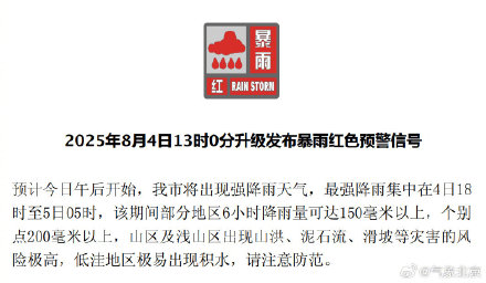 转发提醒！北京市发布暴雨红色预警信号 最强降雨集中在4日18时至5日05时