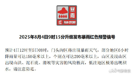 转发周知！北京多区发暴雨红色预警