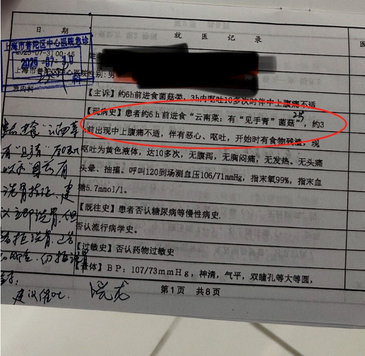 多人在上海一餐厅就餐后呕吐送医！顾客：吃了见手青，胃痉挛，吐血丝！餐厅：食材无毒