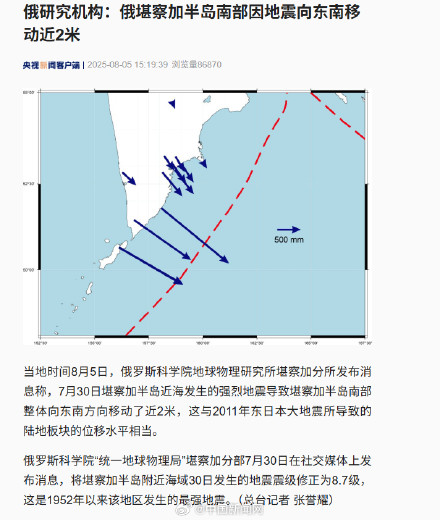 俄堪察加半岛南部因地震移动近2米 俄堪察加半岛南部因地震移动近2米