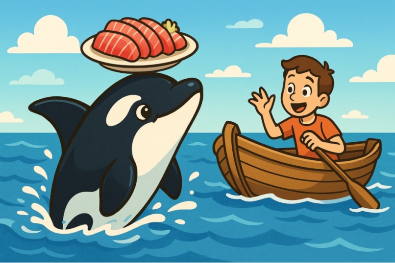 野生杀人鲸要成精！爱给人类投喂食物，还会与人相互推辞