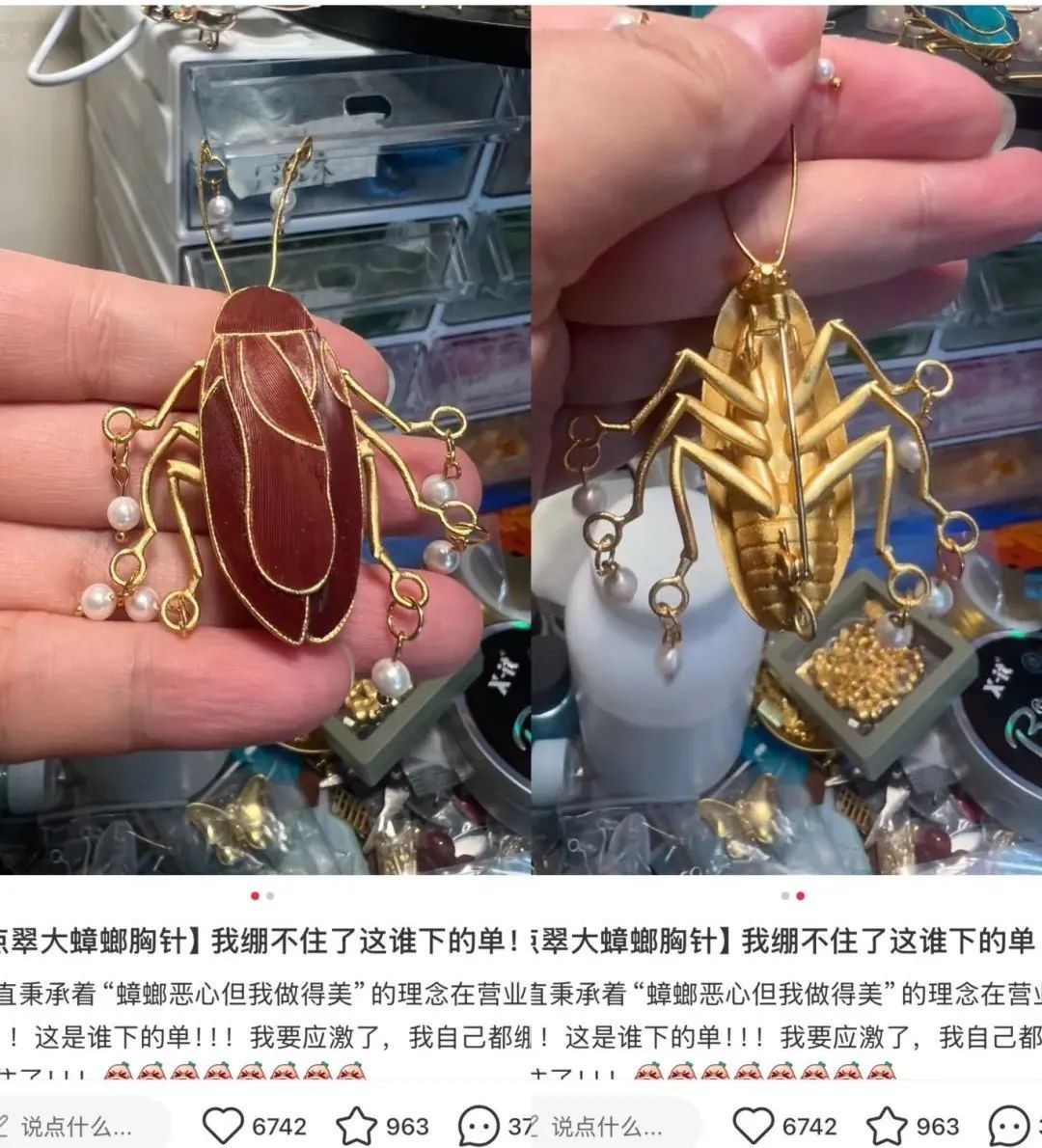 “大蟑螂”发簪、胸针、项链卖断货了，店主：专门抓了几只活的观察