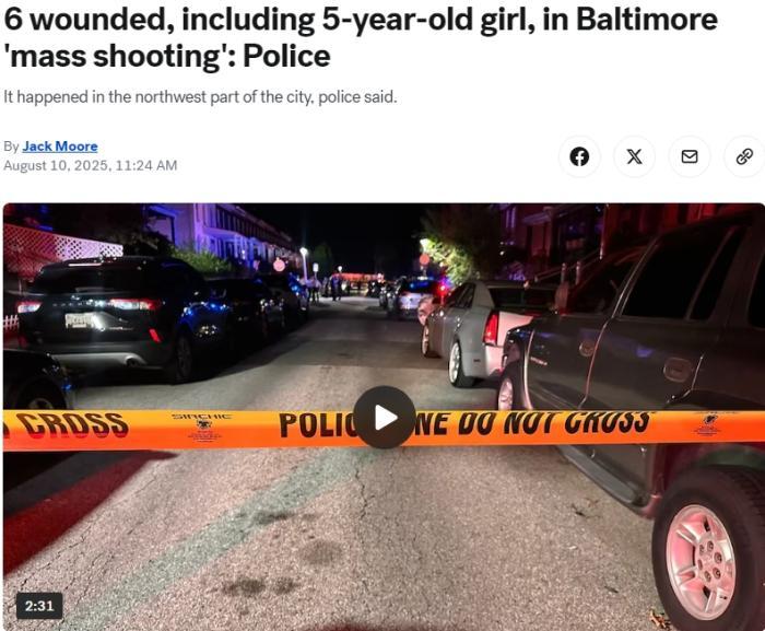 美警方：巴尔的摩发生“大规模枪击事件” 已致6人受伤