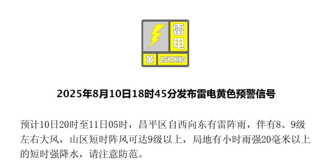 北京市发布雷电蓝色预警！三区雷电黄色预警→