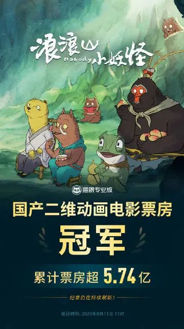 《浪浪山小妖怪》票房超5亿，刷新中国影史国产二维动画电影票房纪录