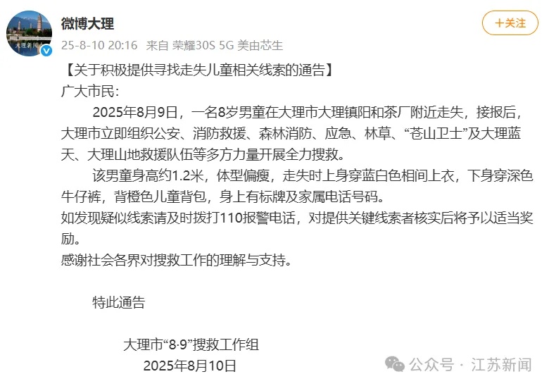 自闭症男孩参加夏令营失联，大理官方再发通告！业内人士：正规机构会放定位器