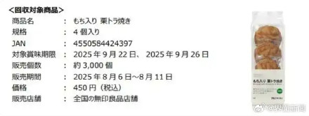 日本无印良品召回问题铜锣烧，国内多个电商平台有售