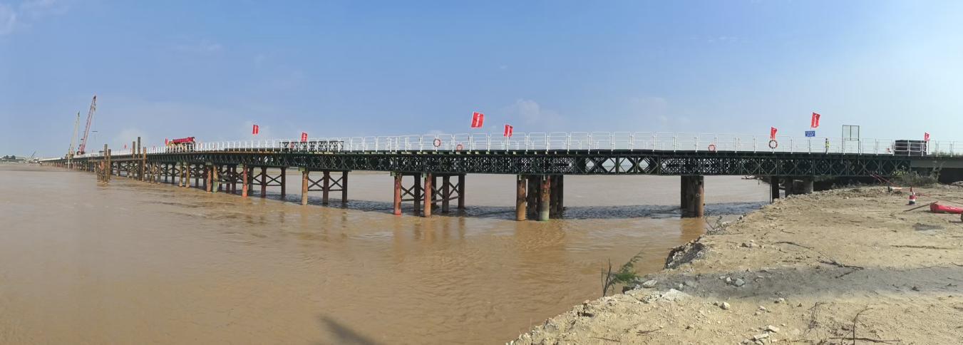 乌石高速巴音陶亥黄河特大桥施工栈桥合龙 乌石高速巴音陶亥黄河特大桥施工栈桥合龙