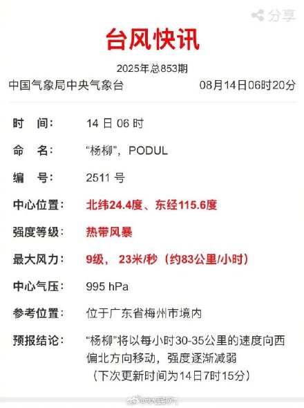 第11号台风杨柳登陆福建漳浦