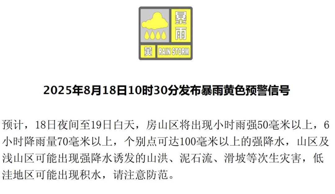 北京多区发布暴雨黄色预警！还有两项预警生效中——