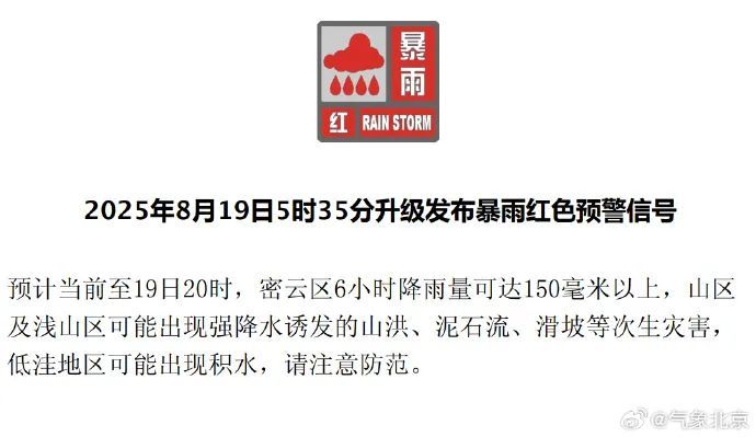 暴雨、大风、雷电、积水内涝、山洪灾害！凌晨到现在，北京五预警齐发！