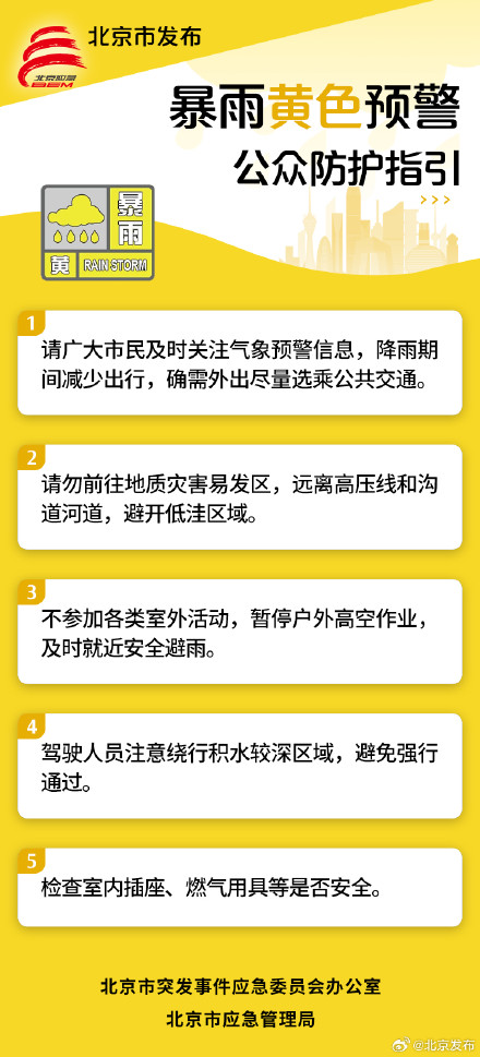 北京：丰台区继续发布暴雨黄色预警 朝阳区发布冰雹黄色预警