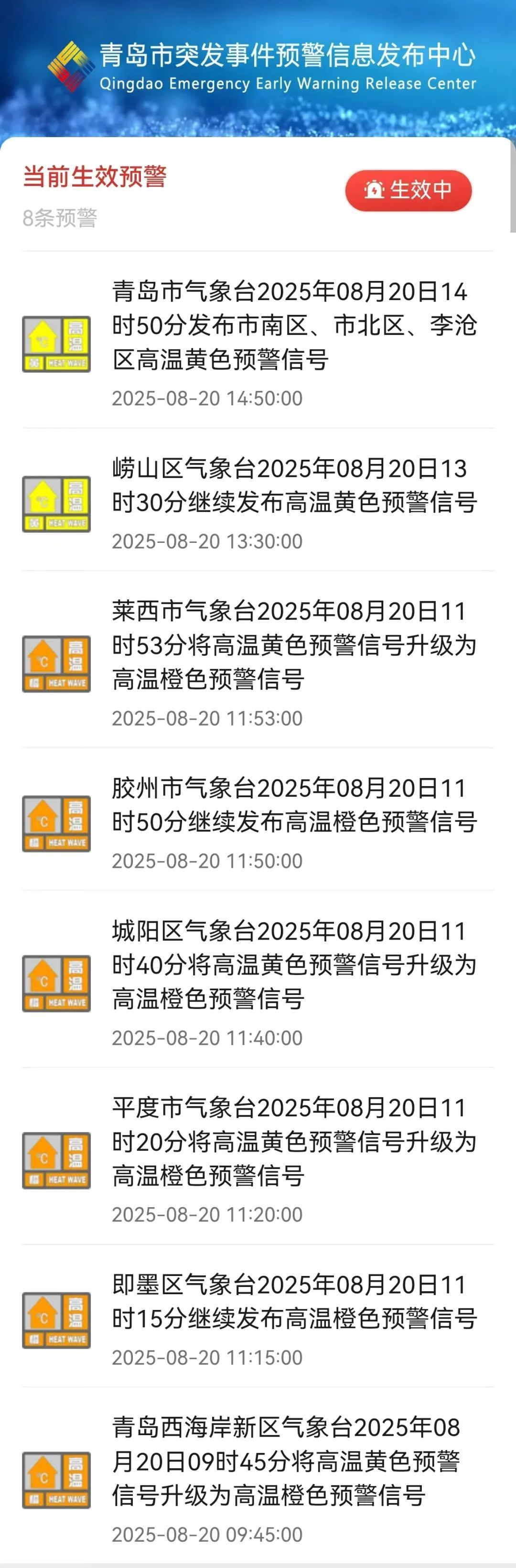 青岛多区市发布高温预警！还要持续好几天……