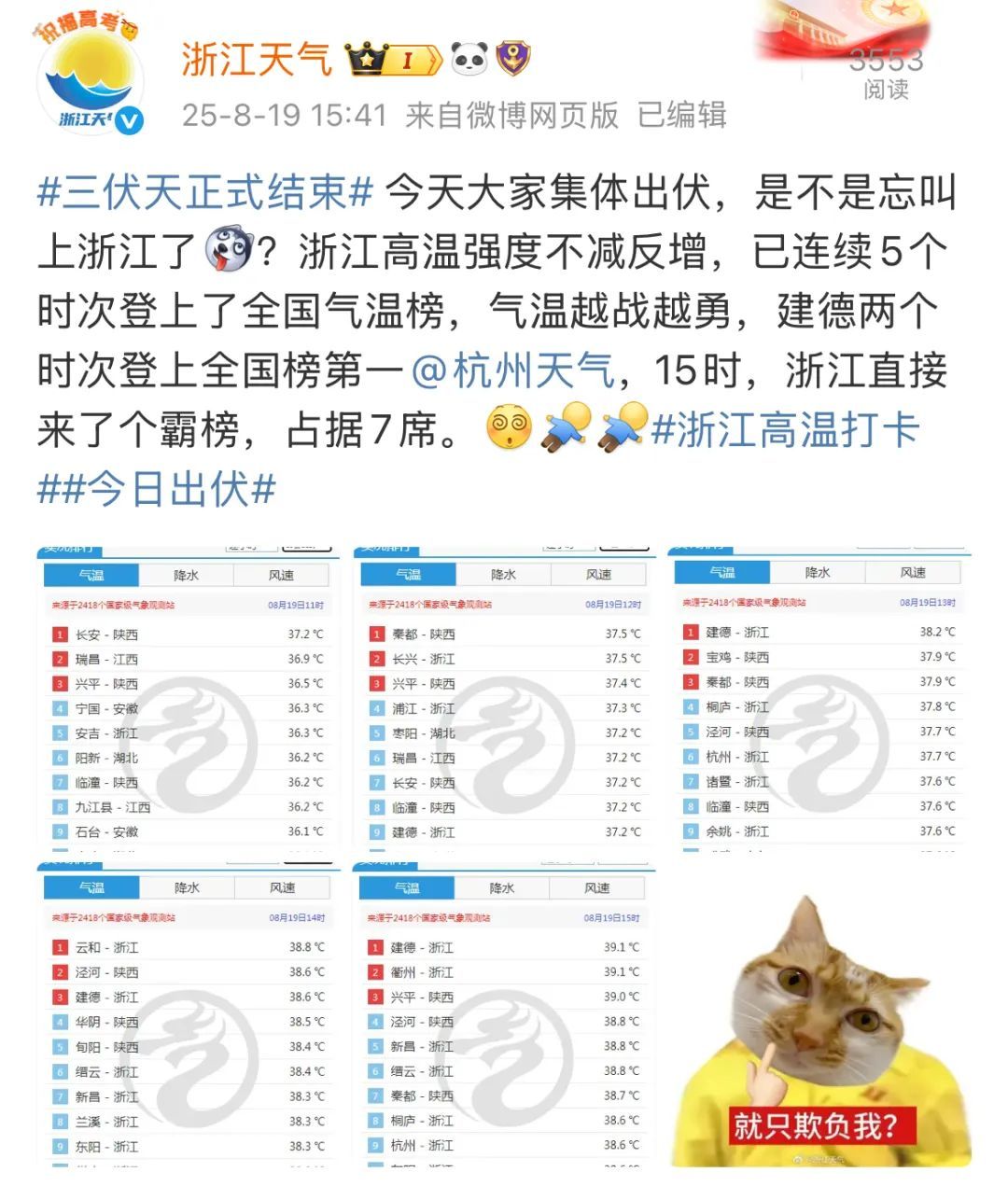 浙江高温强度进入巅峰！17点前尽量少出门！好消息是…