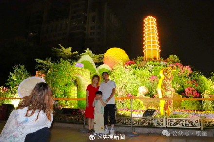 纪念抗战胜利80周年主题花坛亮灯