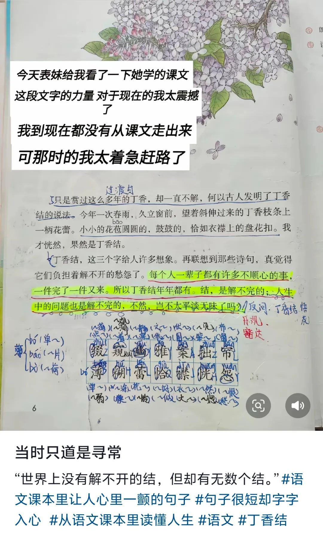 “突然被小时候看不懂的文字震撼到了……”