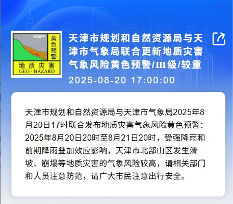 预警！天津：大暴雨+10级大风+雷电