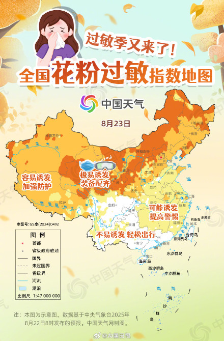 过敏星人注意！全国花粉过敏指数地图来了