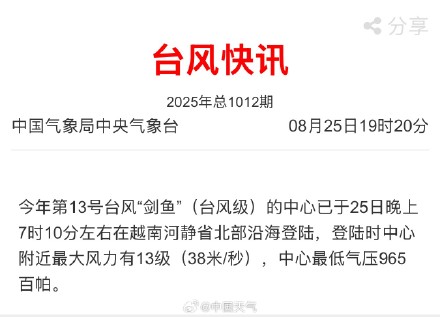 第13号台风剑鱼最新路径