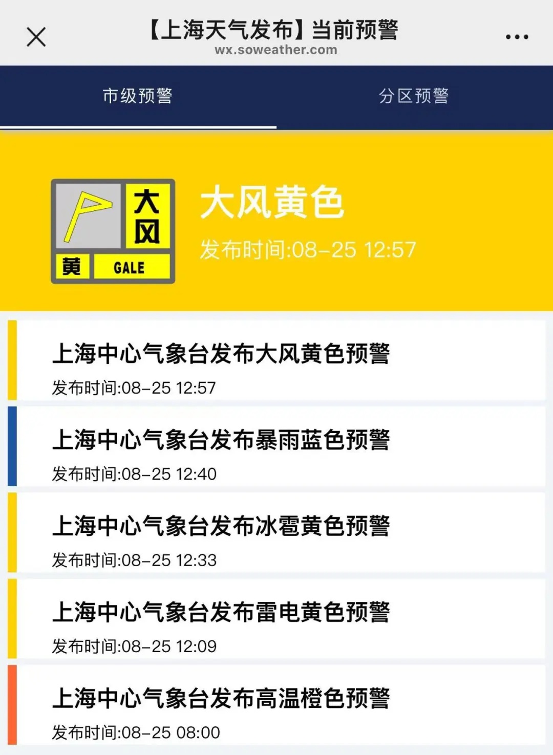 注意防范！上海天气大转折，“一橙三黄一蓝”五预警高挂，网友：推门见冰雹