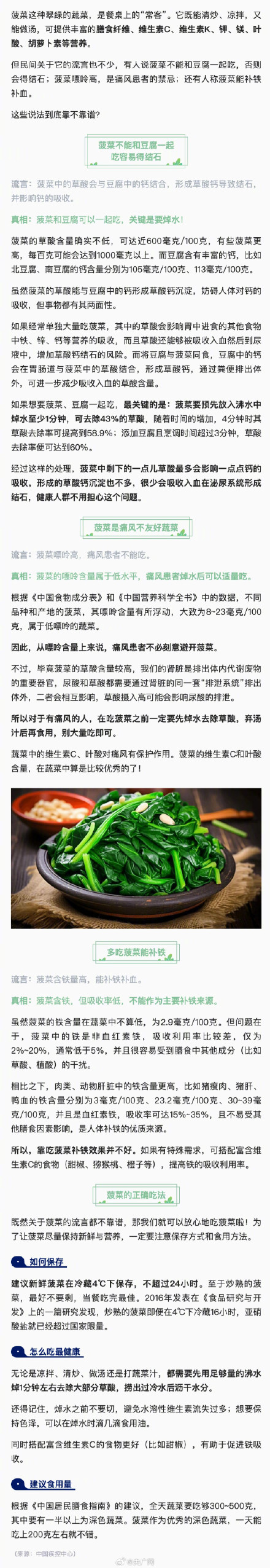 关于菠菜的这几个谣言不要再信了