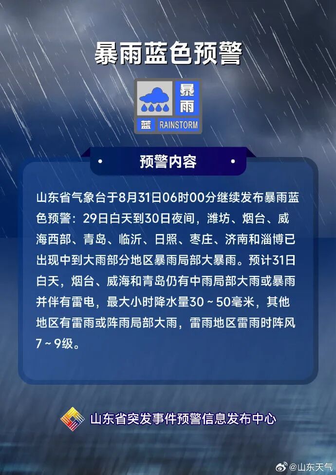雨继续下！山东多地局部大雨并伴有雷电，济南暴雨黄色预警