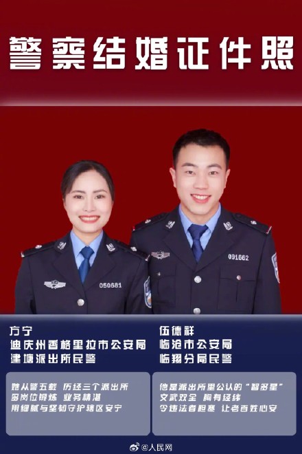 一组公开的警察“结婚证件照”