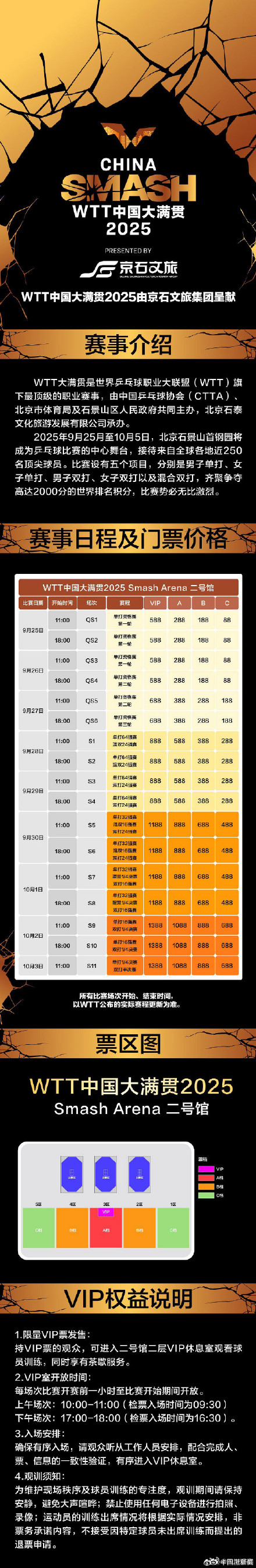 WTT中国大满贯最高票价1888元