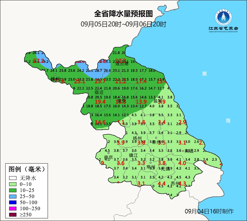 未来三天全省多分散性雷阵雨天气，沿江苏南地区有高温天气