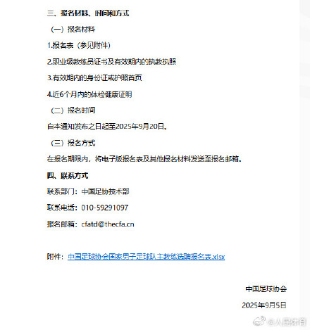 中国足协选聘国足主帅 目标2030世界杯