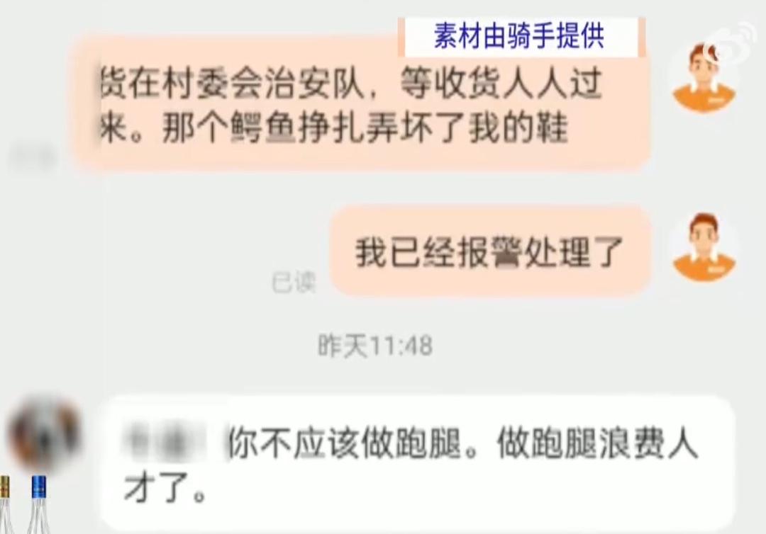 广东一骑手称配送鳄鱼半路“复活”，还抓坏了他的鞋，老板：我没说过是死的，平台回应