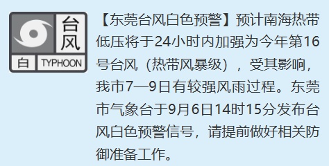 台风“塔巴”生成，将直扑广东！东莞台风白色预警生效