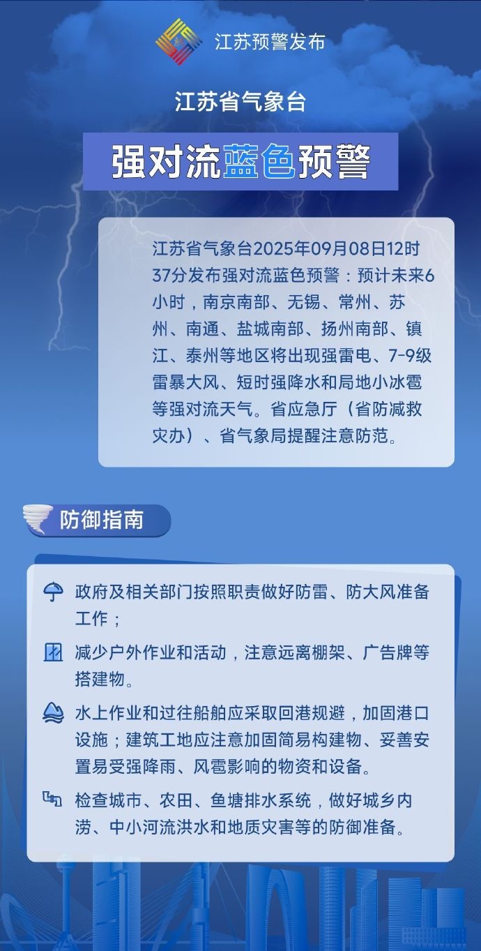 江苏一地突降冰雹，太湖已封航！多地变更强对流橙色预警