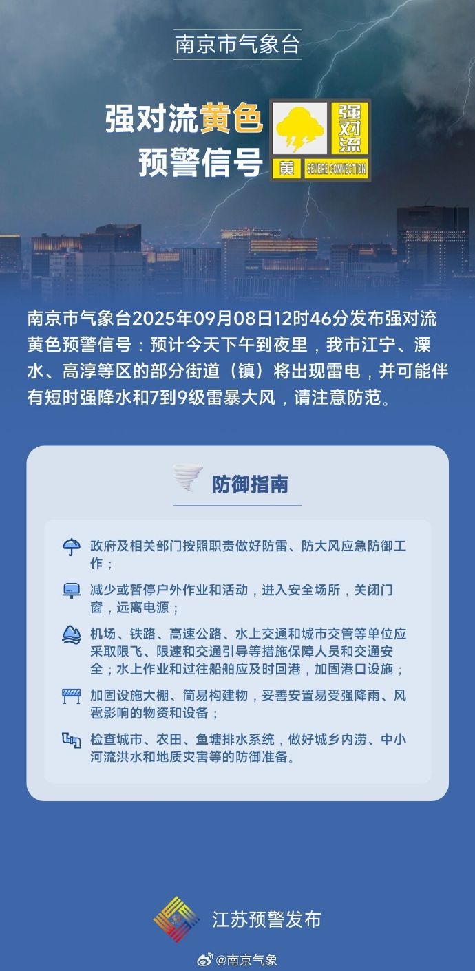 9级雷暴大风马上到！南京发布强对流黄色预警