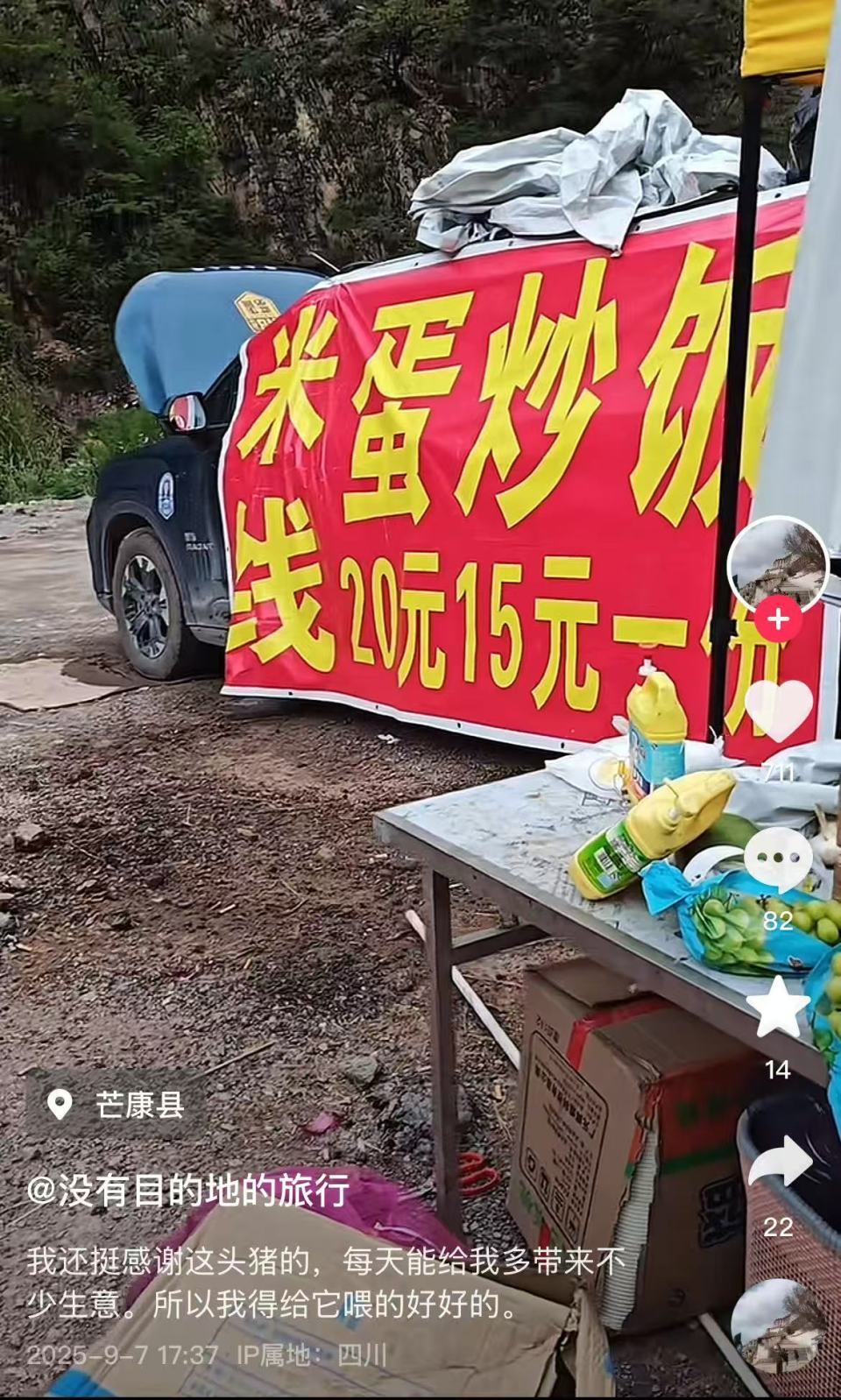 “别人有网红狼，我也可以有网红猪”，旅行博主在国道卖炒粉米线还投喂落单野猪走红